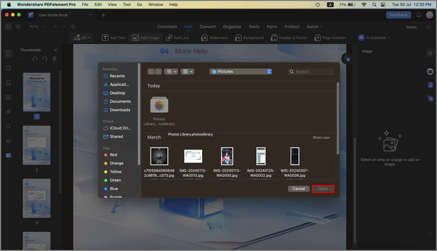 MacのPDFに追加する画像を選択する